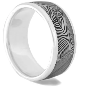 Ring aus Damaszenerstahl und 2 Silberrändern